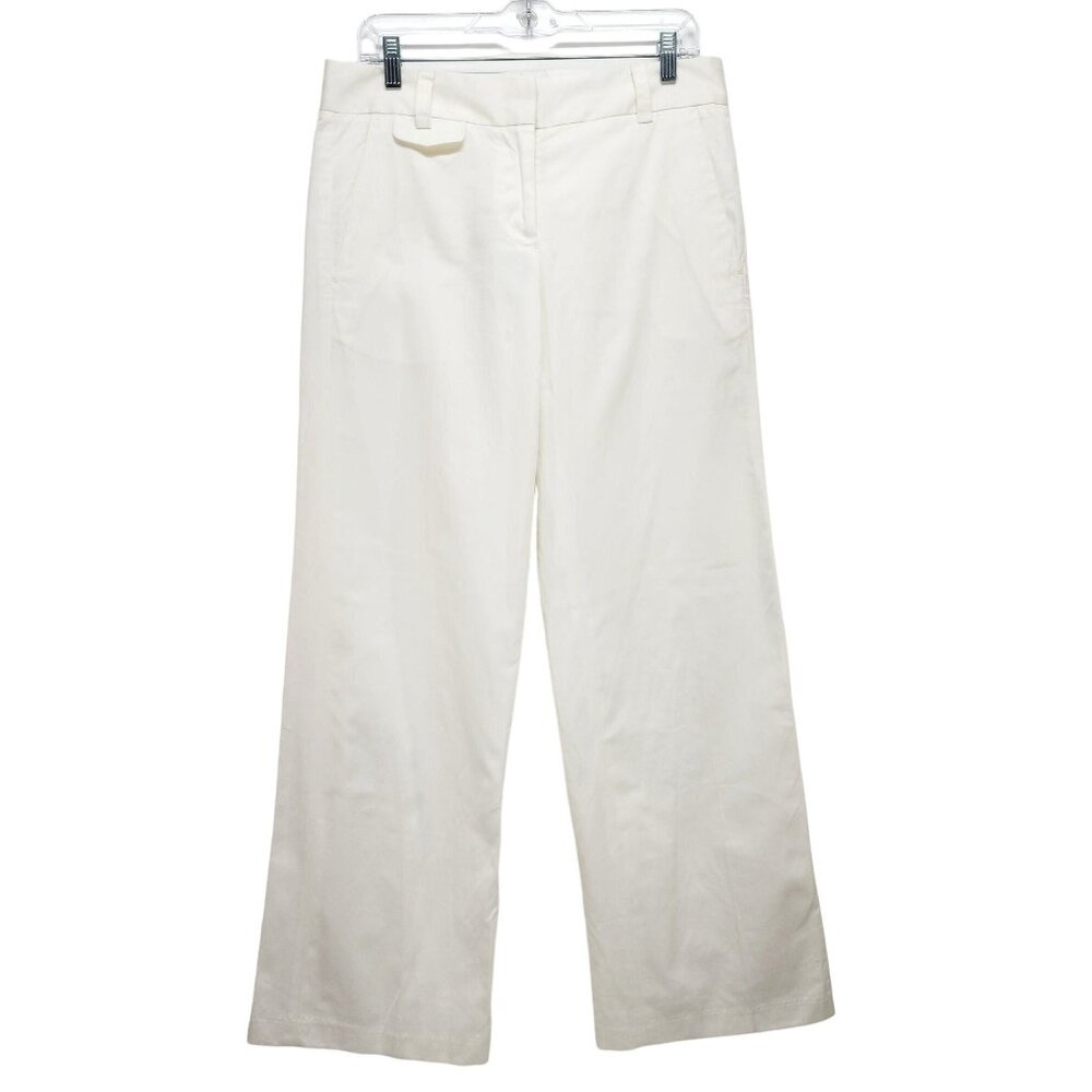 French Connection Womens White Cotton Straight-Leg Trousers high rise Size 6